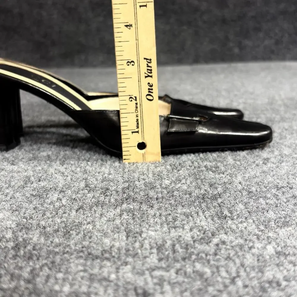 Vintage Gucci Shoes Womens 6 Black Leather Square Toe Cutout Mule Slides Y2K